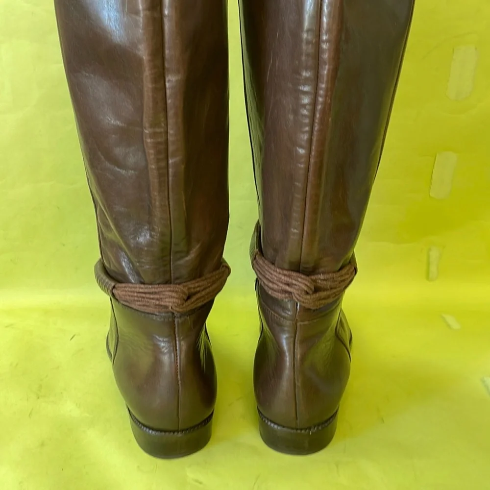 Vintage dark brown Flex distressed leather pull on riding boots